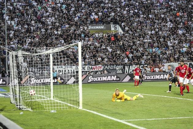 August 8, 2018 - Thessaloniki, Greece - Dimitris Pelkas seen scoring PAOK s third goal..PAOK vs Spartak Moscow for Champions League third qualifying round. PAOK defeated Spartak from Moscow in Toumba Stadium in Thessaloniki, Greece with score 3-2. PAOK vs Spartak in Toumba Stadium, Greece - 08 Aug 2018 - ZUMAs197 84906265st Copyright: xNicolasxEconomoux