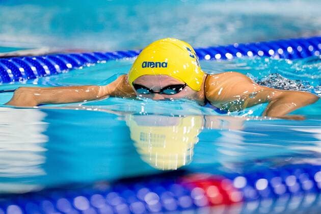 180809 Sophie Hansson of Sweden competes in the final of women s 50 meter breaststroke swimming during the European Championships on August 9, 2018 in Glasgow. Photo: Jon Olav Nesvold BILDBYRAN kod JE 160291 Copyright: JONxOLAVxNESVOLD BB180809JE020