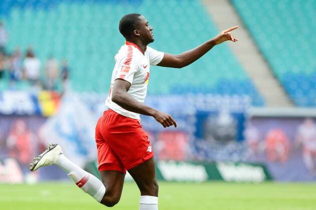 09.08.2018, xtgx, Fussball Europa League 3. Qualirunde, RB Leipzig - CS Universitatea Craiova emspor, v.l. Ibrahima Konate (Leipzig, 6) Jubel, Torjubel, jubelt über das Tor, celebrate the goal, celebration Leipzig