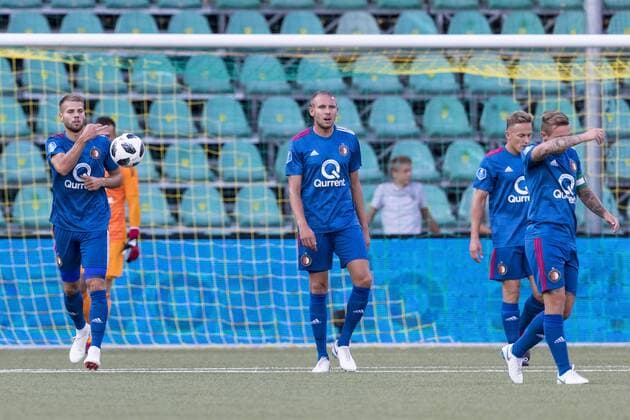 ZILINA, Slovakia, 09-08-2018, football, Europa League, season 2018 2019, Feyenoord players disappointed after the 1-0 , during the match Trencin - Feyenoord Trencin - Feyenoord  x2386301x