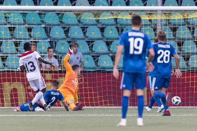 ZILINA, Slovakia, 09-08-2018, football, Europa League, season 2018 2019, Trencin player Philip Azango scores the 3-0, during the match Trencin - Feyenoord Trencin - Feyenoord  x2386386x