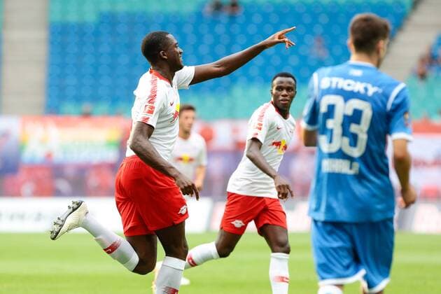 09.08.2018, xtgx, Fussball Europa League 3. Qualirunde, RB Leipzig - CS Universitatea Craiova emspor, v.l. Ibrahima Konate (Leipzig, 6) Jubel, Torjubel, jubelt über das Tor, celebrate the goal, celebration Leipzig