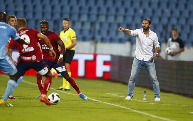 SOCCER - UEFA EL quali, Slovan vs Rapid BRATISLAVA,SLOVAKIA,09.AUG.18 - SOCCER - UEFA Europa League qualification, Slovan Bratislava vs SK Rapid Wien. Image shows head coach Martin Sevela (Slovan). Keywords: Wien Energie. GEPAxpictures xCh.xKelemen