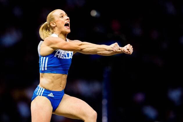 Sport Bilder des Tages 180809 Nikoleta Kyriakopoulou of Greece celebrates in the women s pole vault final during the European Athletics Championships on August 9, 2018 in Berlin. Photo: Vegard Wivestad Gr¿tt BILDBYRN kod VG 170199 Copyright: VEGARDxWIVESTADxGR¯TT BB180809BB899