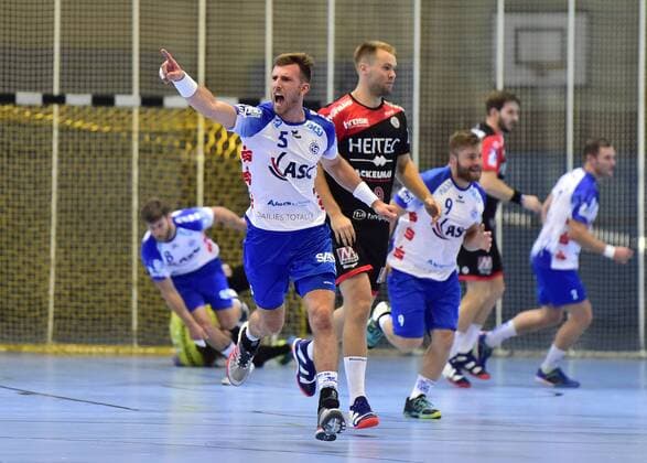 10.08.2018 - Handball - 1. Bundesliga DKB HBL - Saison 2018 2019 - Testspiel - Freundschaftsspiel : HC Erlangen HCE - TV Großwallstadt - OGo - Marcel Engels (5, TV Großwallstadt) Jubel Freude