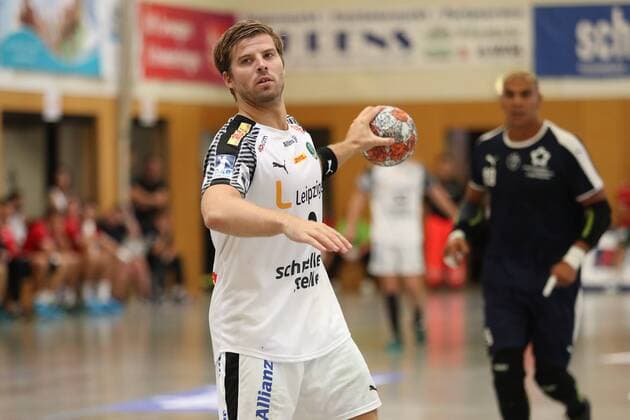 SC DHfK Leipzig vs. MHB - Montpellier Handball, Handball, Internationaler Heide-Cup 2018, 10.08.18 Patrick Wiesmach (Nr.04, SC DHfK Leipzig) beim 7Meterwurf