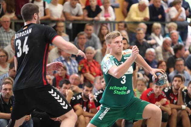 HC Varder Skopje vs. SC DHfK Leipzig, Handball, Internationaler Heide-Cup 2018, 12.08.18 Franz Semper (Nr.03, SC DHfK Leipzig) gegen Vuko Borozan (Nr.34, HC Vardar Skopje)