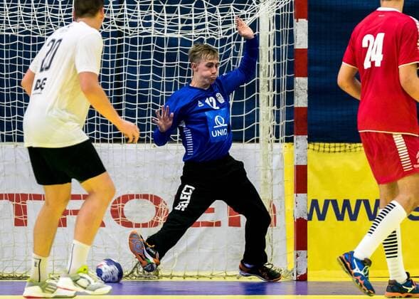 11.08.2018, Josef Welser Sporthalle, Tulln an der Donau, AUT, EHF, M18 Championship 2018, Oesterreich vs Lettland, im Bild Jan David (AUT) during the EHF M18 Championship 2018 Match between Austria and Latvia Slovakia at the Josef Welser Sporthalle, Tulln on the Danube, Austria on 2018 08 11. Tulln an der Donau