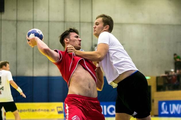 11.08.2018, Josef Welser Sporthalle, Tulln an der Donau, AUT, EHF, M18 Championship 2018, Oesterreich vs Lettland, im Bild Marko Katic (AUT) during the EHF M18 Championship 2018 Match between Austria and Latvia Slovakia at the Josef Welser Sporthalle, Tulln on the Danube, Austria on 2018 08 11. Tulln an der Donau