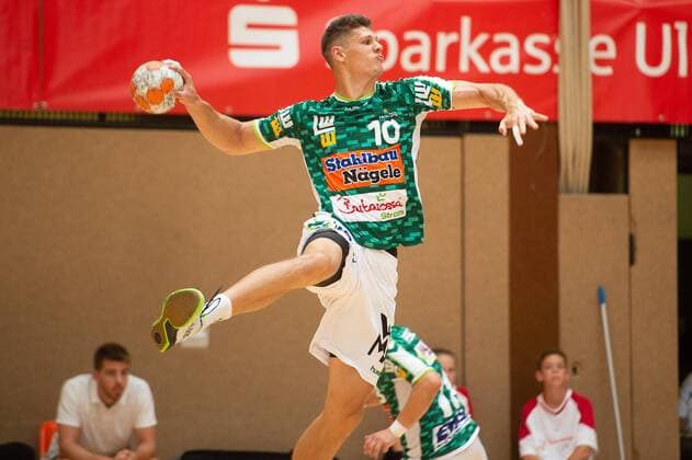 10 Sebastian Heymann (Frisch Auf Göppingen), HBC Nantes vs. Frisch Auf! Göppingen, Sparkassencup 2018, Handball, Herren, 1.Bundesliga, Ligue Nationale de Handball, 12.08.2018, Sparkassen-Cup Ehingen 2018, 12.08.2018 Ehingen Copyright: xEIBNER Michael_Schmidtx EP_MST