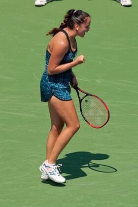 August 12, 2018 - Cincinnati, OH, USA - Western and Southern Open Tennis, Cincinnati, OH - August 12, 2018 - Viktoria Kuzmova celebrates a point against Camila Giorgi in the qualifiers for the Western and Southern Tennis tournament held in Cincinnati. - ZUMA Press World News - August 12, 2018 - ZUMAn24_ 20180812_zaf_n24_081 Copyright: xWallyxNellx