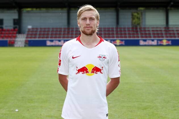 RB Leipzig Fussball Saison 2018-19 Emil Forsberg; RasenBallsport Leipzig , Fussball, 1. Bundesliga, Porträttermin 2018 2019 , Leipzig, 10.08.2018. ,