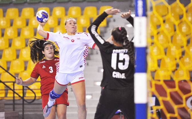 2018.08.13 Kielce Pilka reczna Mlodziezowe Mistrzostwa Swiata w Pilce Recznej Kobiet do lat 18 Chile - Chorwacja N z Lucija Ivanda Foto Lukasz Sobala Press Focus 2018.08.13 Kielce Handball IHF Youth U18 Womens World Championship WM Weltmeisterschaft 2018 Chile - Croatia Lucija Ivanda Credit: Lukasz Sobala Press Focus NEWSPIX.PL --- Newspix.pl  20180813PF_LS015