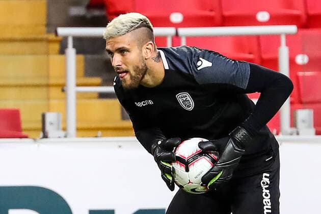 MOSCOW, RUSSIA - AUGUST 13, 2018: FC PAOK Thessaloniki s goalkeeper Alexandros Paschalakis during a training session at Otkrytie Arena ahead of a UEFA Champions League qualifying round match against FC Spartak Moscow scheduled for August 14, 2018. Anton Novoderezhkin TASS  TS08CA70
