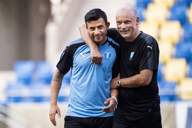 180813 Behrang Safari and head coach Uwe Rösler of Malmö FF during a practice ahead of the UEFA Champions League qualifying match between Vidi and Malmö FF on August 13, 2018 in Felcsut. Photo: Ludvig Thunman BILDBYRN kod LT 35515 Copyright: LUDVIGxTHUNMAN BB180813LT055