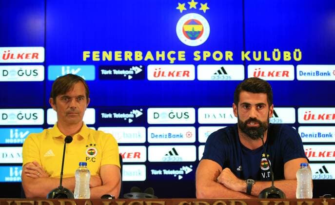 Fenerbahce s Football Team Coach Phillip Cocu and Goalkeeper Volkan Demirel gives a press conference PK Pressekonferenz on the eve of the team s a day before their UEFA Champions League qualification second leg match against Benfica on August 13 , 2018 in Istanbul , Turkey. 