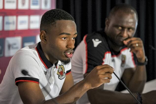Myziane Maolida (OGC Nice) - Patrick Vieira (entraineur de l OGC Nice) FOOTBALL : OGC Nice - Presentation de Myziane Maolida - Nice - 14 08 2018 NorbertScanella Panoramic 