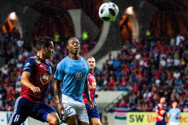 180814 Carlos Strandberg of Malmö FF during the UEFA Champions League qualifying match between Vidi and Malmö FF on August 14, 2018 in Felcsut. Photo: Ludvig Thunman BILDBYRN kod LT 35516 Copyright: LUDVIGxTHUNMAN BB180814LT035