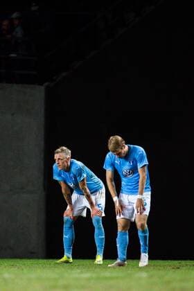 180814 Sören Rieks and Oscar Lewicki of Malmö FF looks dejected after the UEFA Champions League qualifying match between Vidi and Malmö FF on August 14, 2018 in Felcsut. Photo: Ludvig Thunman BILDBYRN kod LT 35516 Copyright: LUDVIGxTHUNMAN BB180814LT101