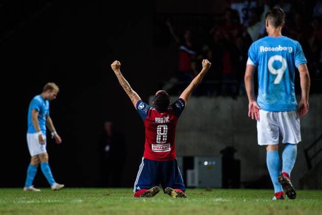 180814 Anel Hadzic of Vidi celebrates after the UEFA Champions League qualifying match between Vidi and Malmö FF on August 14, 2018 in Felcsut. Photo: Ludvig Thunman BILDBYRN kod LT 35516 Copyright: LUDVIGxTHUNMAN BB180814LT113