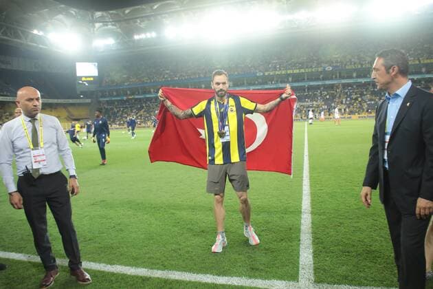 UEFA Champions League qualifying second leg match between Fenerbahce and Benfica at Ulker Arena in Istanbul , Turkey on August 14 , 2018. Pictured: Sprinter athlete Ramil Guliyev and President Ali Koc 