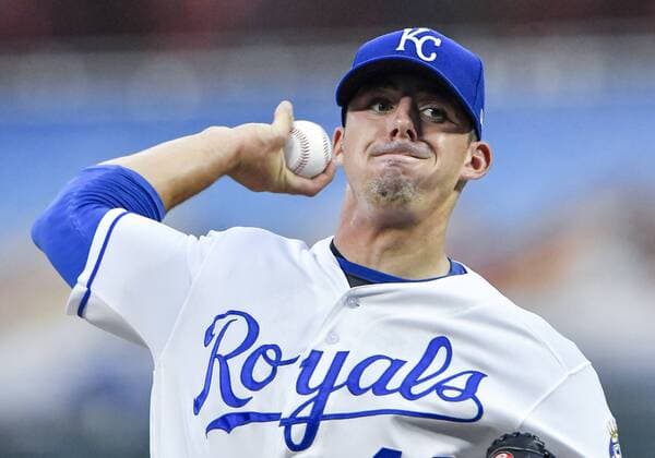 August 14, 2018 - Kansas City, MO, USA - Kansas City Royals pitcher Heath Fillmyer throws against the Toronto Blue Jays on Tuesday, Aug. 14, 2018, at Kauffman Stadium in Kansas City, Mo. Toronto at Kansas City - ZUMAm67_ 20180814_zaf_m67_027 Copyright: xJohnxSleezerx