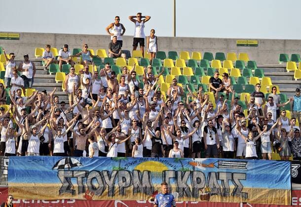 Fußball, EL Quali, AEK Larnaca - Sturm Graz SOCCER - EL, Larnaca vs Sturm LARNACA,CYPRUS,16.AUG.18 - SOCCER - UEFA Europa League, AEK Larnaka vs SK Sturm Graz. Image shows fans of Sturm. GEPAxpictures xM.xOberlaender