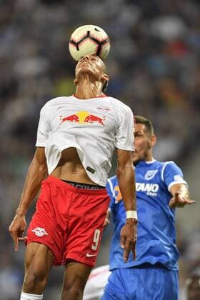 U Craiova 1984 Club Sportiv - RB Leipzig RB Leipzig s Yussuf Poulsen in action during UEFA Europa League 2018 2019, Third Qualifying Round, 2st leg match between U Craiova 1984 Club Sportiv vs RB Leipzig on Ion Oblemenco Stadium, Craiova Romania, 16 August 2018 Copyright: xAlexxNicodimx