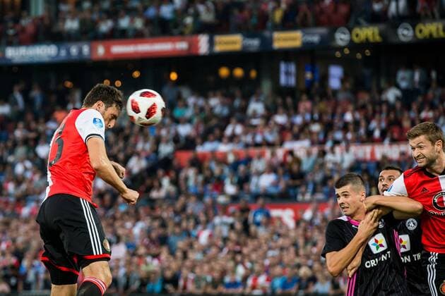 Fußball, EL Quali, Feyenoord Rotterdam - FK AS Trencin ROTTERDAM , 16-08-2018 , Stadium De Kuip , Football , Season 2018 2019 , Europa League , Third qualifying round , Feyenoord - Trencin , Feyenoord player Eric Botteghin scores the 1-0 during the the match Feyenoord - Trencin x2401076x