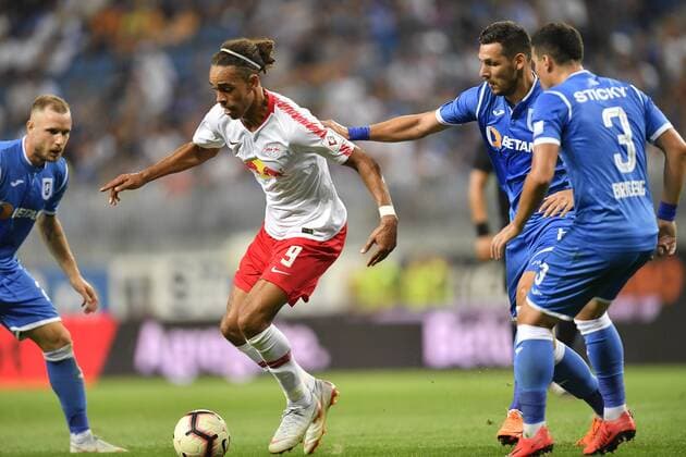 U Craiova 1984 Club Sportiv - RB Leipzig RB Leipzig s Yussuf Poulsen in action during during UEFA Europa League 2018 2019, Third Qualifying Round, 2st leg match between U Craiova 1984 Club Sportiv vs RB Leipzig on Ion Oblemenco Stadium, Craiova Romania, 16 August 2018 Copyright: xAlexxNicodimx