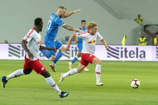 August 16, 2018: Emil Forsberg 10 of RB Leipzig during the Soccer, UEFA Europa League qualifications, 3rd round, second leg, game between Universitatea Craiova (ROU) and RB Leipzig (GER) at Ion Oblemenco, Craiova, Romania ROU.  Copyright: xCatalinxSoarex crfcs16082018123643