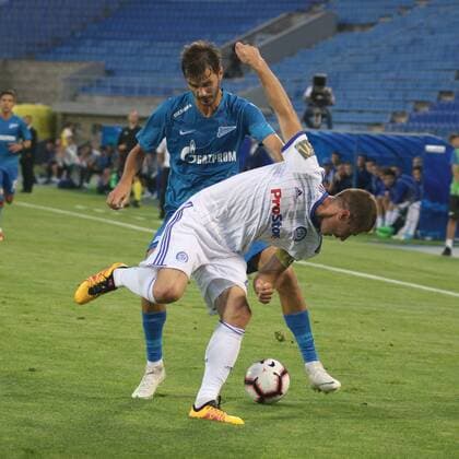 Russian Federation. St. Petersburg. The Petrovsky Stadium. UEFA Europa League, 3 qualifying round, Zenit - Dynamo, 8:1. Player of the football club Zenit Alexander Erokhin MaksimxKonstantinov 
