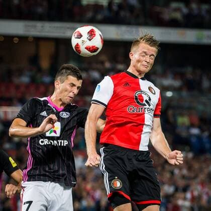 ROTTERDAM , 16-08-2018 , Stadium De Kuip , Football , Season 2018 2019 , Europa League , Third qualifying round , Feyenoord - Trencin , Final Result 1-1 , Feyenoord player Sam Larsson (r) Trencin player Hamza Catakovic during the the match Feyenoord - Trencin  x2401235x