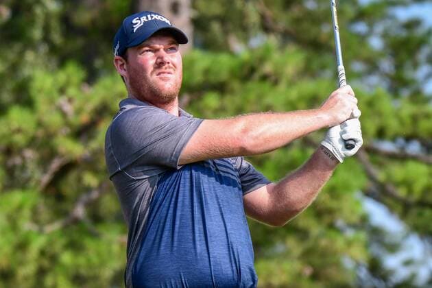 GREENSBORO, NC - AUGUST 17: Grayson Murray tees off on the 16th hole during the second round of the Wyndham Championship on August 17, 2018 at Sedgefield Country Club, Greensboro, NC. (Photo by William Howard Icon Sportswire) GOLF: AUG 17 PGA Golf Herren - Wyndham Championship Icon180817016 EDITORIAL USE ONLY