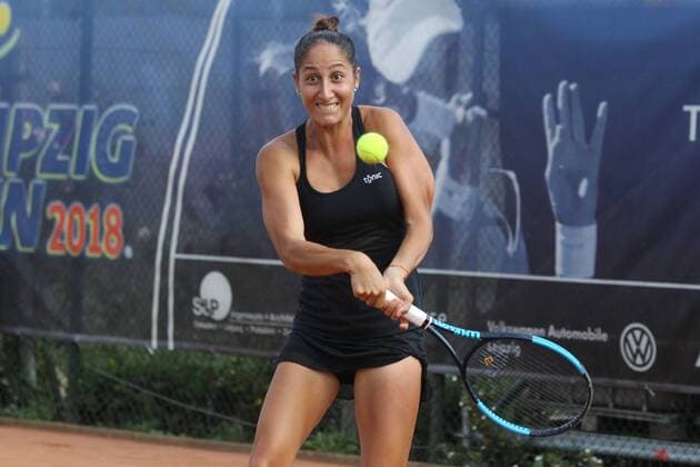 ITF-Tennis, Leipzig Open 2018, Finale Doppel Petra KREJSOVA (CZ) Jesika MALECKOVA (CZ) vs. Cristina DINU (ROU im Bild) Gana POZNIKHIRENKO (UKR), Finale Doppel Final Doubles des ITF Tennisturniers Leipzig Open 2018 am 18.08.2018 beim Leipziger Tennisclub LTC, Nordanlage.