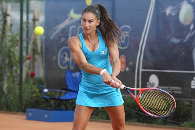 ITF-Tennis, Leipzig Open 2018, Finale Doppel Petra KREJSOVA (CZ) Jesika MALECKOVA (CZ) vs. Cristina DINU (ROU) Gana POZNIKHIRENKO (UKR im Bild), Finale Doppel Final Doubles des ITF Tennisturniers Leipzig Open 2018 am 18.08.2018 beim Leipziger Tennisclub LTC, Nordanlage.
