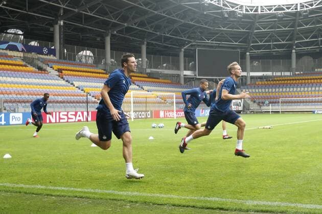 BORISOV , 20-08-2018, Borisov Arena , season 2018 2019, Champions League , training PSV , 1 day before the match FC BATE Borisov - PSV , Luuk de Jong Training PSV in Borisov  x2411422x