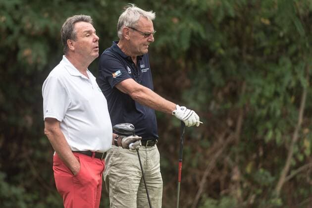 15.08.2018, xesx HRG Sports Golf Trophy im Golf-Club Neuhof bei Frankfurt Heribert Bruchhagen und Jörg Wontorra