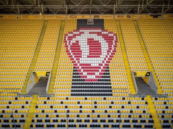 Fußball, Stadiongeschichte SG Dynamo Dresden Luftbildaufnahme vom DDV-Stadion am Abend. 2. Bundesliga, Saison 2018 19, Mittsoch (15.08.2018), SG Dynamo Dresden