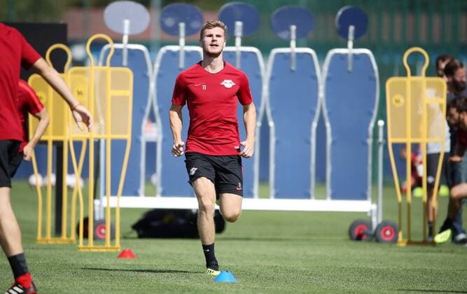 RB Leipzig - Training Fussball Leipzig, 22.08.2018, Red Bull Akademie, Fußball , Rasenballsport Leipzig, Training vor dem Auswärtsspiel in der Euroleague bei Sorja Luhansk. , Im Bild; Timo Werner ,