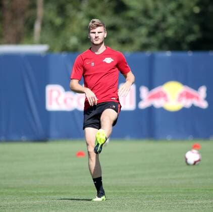 RB Leipzig - Training Fussball Leipzig, 22.08.2018, Red Bull Akademie, Fußball , Rasenballsport Leipzig, Training vor dem Auswärtsspiel in der Euroleague bei Sorja Luhansk. , Im Bild; Timo Werner ,