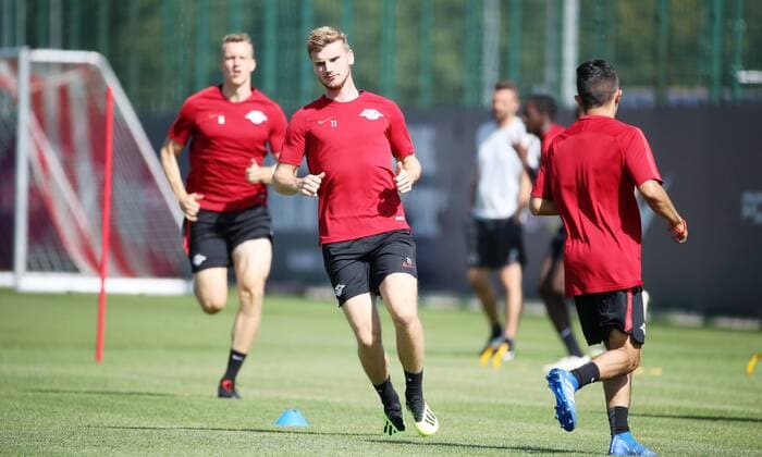 RB Leipzig - Training Fussball Leipzig, 22.08.2018, Red Bull Akademie, Fußball , Rasenballsport Leipzig, Training vor dem Auswärtsspiel in der Euroleague bei Sorja Luhansk. , Im Bild; Timo Werner ,