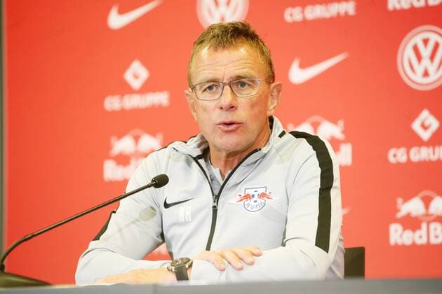 RB Leipzig - Pressekonferenz Fussball Leipzig, 22.08.2018, Red Bull Akademie, Fußball , Rasenballsport Leipzig, Pressekonferenz vor dem Auswärtsspiel in der Euroleague bei Sorja Luhansk. , Im Bild: Trainer Ralf Rangnick, RB Leipzig ,