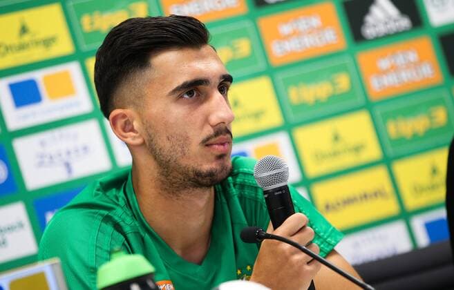 SOCCER - EL, qualification, Rapid vs Steaua VIENNA,AUSTRIA,22.AUG.18 - SOCCER - UEFA Europa League, qualification, play off, SK Rapid Wien vs Steaua Bukarest, preview, press conference PK Pressekonferenz Rapid. Image shows Andrei Ivan (Rapid). Keywords: Wien Energie. GEPAxpictures xPhilippxBrem