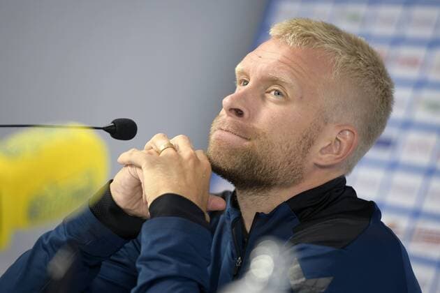 Fußball, EL Quali, Bröndby IF Pressekonferenz Brondby s Johan Larsson pictured during the press conference PK Pressekonferenz of Danish Brondby IF, Wednesday 22 August 2018 in Genk, ahead of the first leg of their play off game against Belgian first division soccer team KRC Genk in the Europa League competition. YORICKxJANSENS  x05410866x
