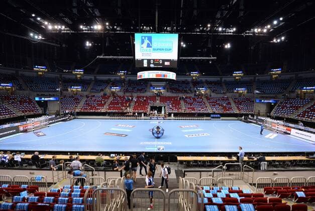 Handball Pixum Super Cup SG Flensburg Handewitt - Rhein-Neckar Löwen am 22.08.2018 im ISS Dome in Düsseldorf Der ISS Dome vor SPielbeginn