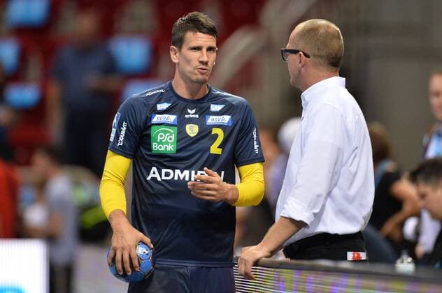 Handball Pixum Super Cup SG Flensburg Handewitt - Rhein-Neckar Löwen am 22.08.2018 im ISS Dome in Düsseldorf Andy Schmid ( Rhein-Neckar Löwen ), links