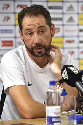 Pablo Machin, coach of Sevilla, speaks to journalists during the press conference PK Pressekonferenz prior to the European League qualification match SK Sigma Olomouc vs Sevilla in Olomouc, Czech Republic, August 22, 2018. (CTKxPhoto LudekxPerina) CTKPhotoP201808220797301  LPE 011
