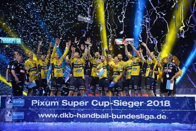 Handball Pixum Super Cup SG Flensburg Handewitt - Rhein-Neckar Löwen am 22.08.2018 im ISS Dome in Düsseldorf Gewinner Pixum Super Cup 2018 - Rhein-Neckar Löwen