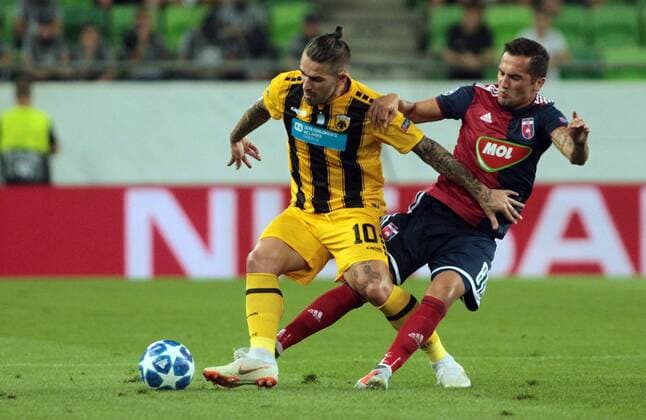 Fußball, CL Quali, MOL Vidi - AEK Athen 22.08.2018 Budapest(Hungary) FC Vidi-FC AEK Athens play off champions league men s football Marko Livaja(L)FC AEK Athens, Anel Hadzic(r) FC Vidi : 